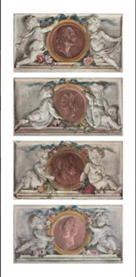 Four portrait medallions flanked by putti (set of 4)