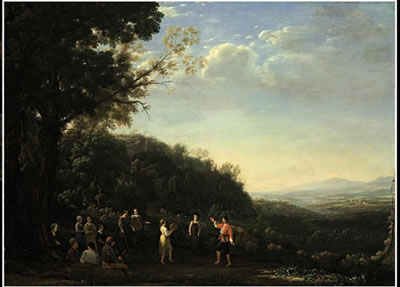 An extensive landscape with shepherds and shepherdesses dancing