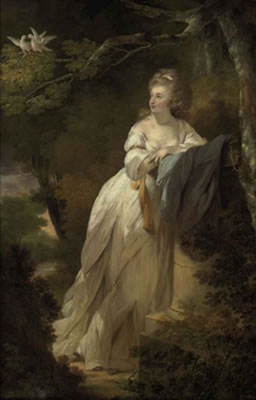 Portrait of a lady, full-length, in a white dress, leaning on a pedestal by a tree with two doves by Ozias Humphry - Auction record, sale price, and art valuation. Compare with similar artists and explore comparable artworks.