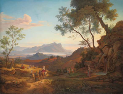 An Italianate landscape with travellers and their herd, with the Monte Circeo and the sea beyond