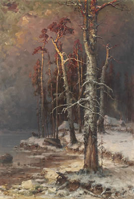 Winter in the forest near Lake Peipus by Juli Yulevich Klever Jr - Auction record, sale price, and art valuation. Compare with similar artists and explore comparable artworks.