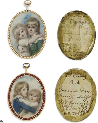 An important double-sided portrait miniature depicting the four children of Frederick Ponsonby, 3rd Earl of Bessborough (1758-1844) and his wife Henrietta Ponsonby, Countess of Bessborough, née Spencer (1761-1821): Sir John William Ponsonby, Viscount Dunc by Richard Cosway - Auction record, sale price, and art valuation. Compare with similar artists and explore comparable artworks.