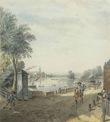 South-western view of the River Thames from the corner of Beaufort Street and Cheyne Walk, Chelsea, London by Samuel Hieronymus Grimm - Auction record, sale price, and art valuation. Compare with similar artists and explore comparable artworks.