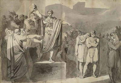 Lucius Junius Brutus condemning to death his sons Titus and Tiberius (recto); A compositional study of the same subject (verso)