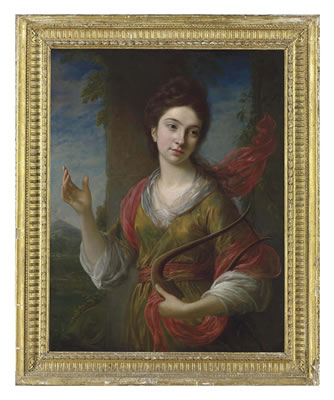 Portrait of a lady as Terpsichore, half-length, in a landscape