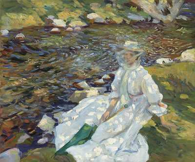 Jane Emmet de Glehn by a stream, Val d'Aosta by Wilfrid De Glehn - Auction record, sale price, and art valuation. Compare with similar artists and explore comparable artworks.