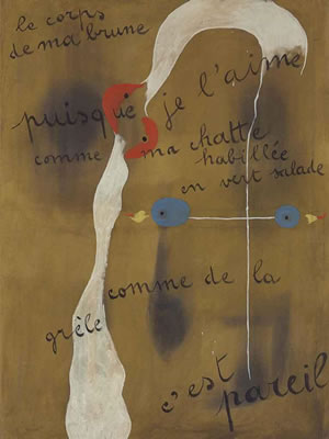 Painting-Poem ("le corps de ma brune puisque je l'aime comme ma chatte habillée en vert salade comme de la grêle c'est pareil")