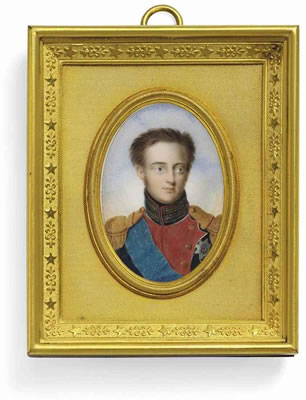 Grand Duke Mikhail Pavlovich of Russia (1798-1849), in dark blue uniform with red facings, gold embroidered collar, gold epaulettes, wearing the blue moiré sash and breast-star of the Imperial Russian Order of St Andrew by Jean Benner - Auction record, sale price, and art valuation. Compare with similar artists and explore comparable artworks.