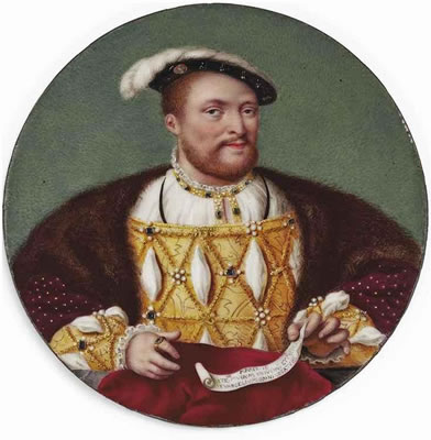 King Henry VIII (1491-1547), in embroidered gold tunic adorned with jewels and slashed to reveal white shirt with gold and jewelled trim, fur stole over his shoulders, black cap with white ostrich plume, his right hand resting on a crimson velvet cushion by Johann Heinrich Hurter - Auction record, sale price, and art valuation. Compare with similar artists and explore comparable artworks.