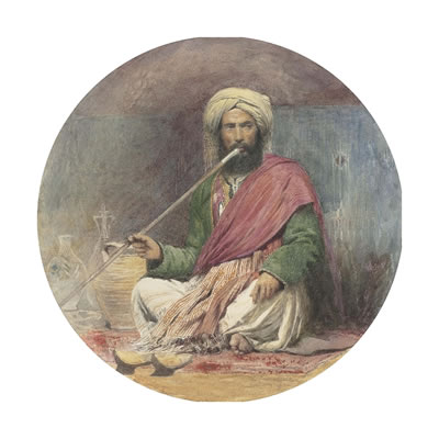 An Arab smoking a shilbouck (recto); An old Lady seated in a garden (verso)