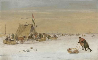 A winter landscape with figures on the ice by a koek-en-zopie tent by Hendrick Avercamp - Auction record, sale price, and art valuation. Compare with similar artists and explore comparable artworks.