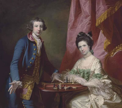 Portrait of William Earle Welby (c. 1734-1815), of Denton, Lincolnshire and his first wife, Penelope (1737-1771), playing chess, before a draped curtain by Francis Cotes - Auction record, sale price, and art valuation. Compare with similar artists and explore comparable artworks.