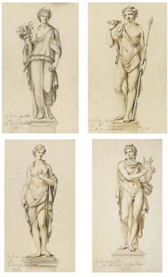 Studies for statues of pedestals of Apollo, Venus, Bacchus and Ceres, for the Marino Casino, Clontarf, Co. Dublin (5) by Giovanni Battista Cipriani - Auction record, sale price, and art valuation. Compare with similar artists and explore comparable artworks.