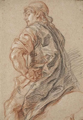 A mounted soldier, seen from behind