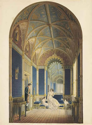 An elegant family in a Neo-Gothic interior