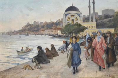 Mafalda on the Banks of the Bosphorus, the Dolmabahçe Mosque in the background