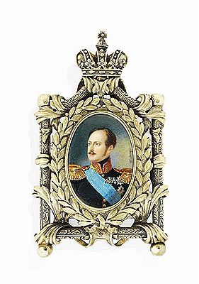 Nicholas I (1796-1855), Tsar of Russia 1825-1855, in black uniform with gold epaulettes, wearing the blue moiré sash and breast-star of the Imperial Russian Order of St Andrew, the Russian Military Order of St George, the breast-star of the Imperial Order