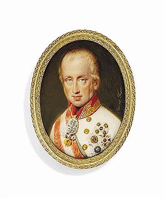 Ferdinand I (1793-1875), Emperor of Austria 1835-1848, in white coat, wearing the jewel of the Order of the Golden Fleece, the sashes and breast-stars of the Imperial Austrian Order of Maria Theresa and of the Hungarian Order of St Stephen, and the breast