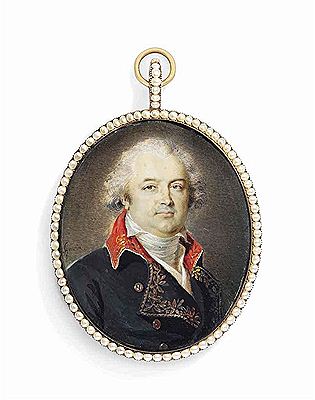 A General called François Christophe de Kellermann (1735-1820), 1st Duke of Valmy and Marshal of France, in black coat embroidered with gold oak leaves, red collar, brass buttons, white waistcoat, stock and cravat