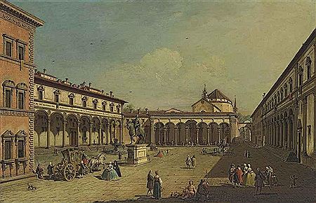 A view of the Piazza della Santissima Annunziata, Florence, with the Ospedale degli Innocenti