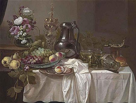 Grapes and peaches in a Wan-Li porcelain bowl