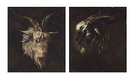 Head study of a white goat; and Head study of a black goat (2)
