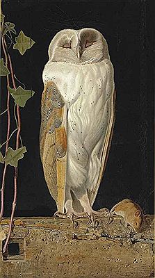 The White Owl. 'Alone and warming his five wits, The white owl in the belfry sits'