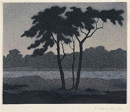 Sample artwork by Fritz Schwimbeck (1889 - 1972), known for atmospheric book illustration, painting, prints - View similar artists and auction records