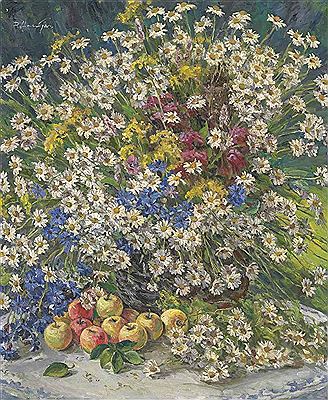 Still life with wild flowers and apples