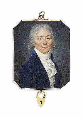 A double-sided medallion: on one side a young gentleman with powdered hair, in blue coat