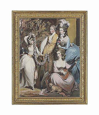 A full length portrait of Mary Sturt of Crichel (1740-1807) standing with her three eldest children, Diana, Mary and Humphry