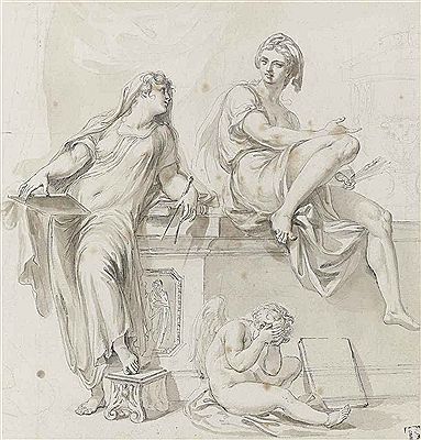 Female Figures emblematic of Architecture and Painting
