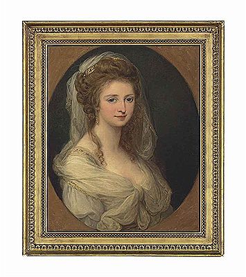 Portrait of Countess Lucia Memmo Mocenigo (1770-1854), half-length, in a white dress and shawl, in a feigned oval