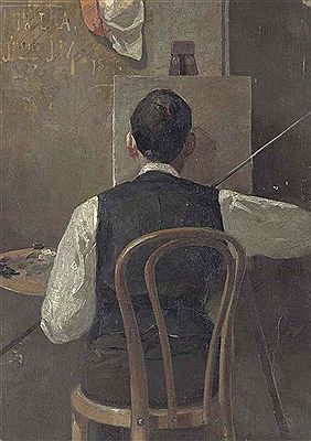 The artist at his easel (Louis Abrahams)