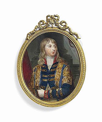 Prince William Frederick, later Duke of Gloucester (1776-1834) in gold figured blue coat with red collar and cuffs; red curtain and pillar background by William Grimaldi - Auction record, sale price, and art valuation. Compare with similar artists and explore comparable artworks.