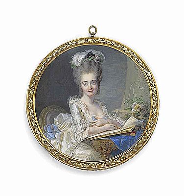 A young lady, in lace-trimmed white satin robe à la polonaise adorned with blue silk bows by Jean Laurent Mosnier - Auction record, sale price, and art valuation. Compare with similar artists and explore comparable artworks.