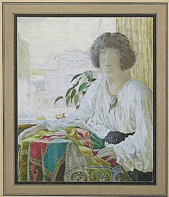 Portrait of Lydia Vytchegjanine, the artist's wife, seated by the window of their home on Vasilevsky Ostrov, Petrograd