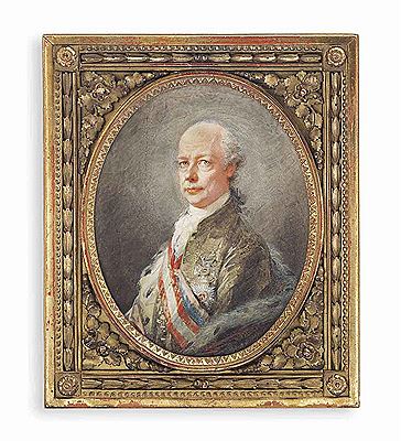 Leopold II (1747-1792), Holy Roman Emperor, in olive green coat, ermine-trimmed cloak, wearing the ribbon of the Order of the Golden Fleece, the sash and breast-star of the Imperial Austrian Order of Maria Theresa and other sashes and a breast-star, powde by Heinrich Friedrich Fuger - Auction record, sale price, and art valuation. Compare with similar artists and explore comparable artworks.