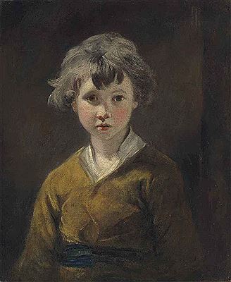 Edwin: study of a young boy, half-length, in a brown coat, white shirt and blue sash