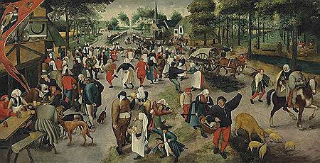 Saint George's Day: A village kermesse with figures dancing and merrymaking, others drinking before an inn at the sign of The Horn