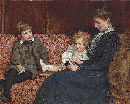 Portrait of Mrs Evelyn Mary Agnew, neé Naylor, wife of (Charles) Morland Agnew (1855-1931), with two of their children
