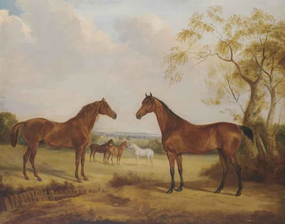 Landscape with five horses