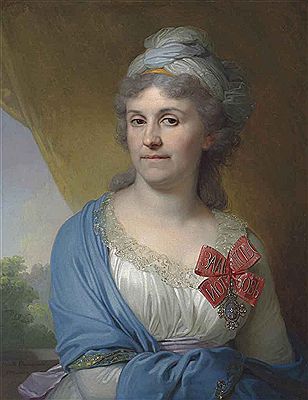 Portrait of Daria Aleksandrovna Valueva, née Kosheleva (1757-1836), wearing the Order of St Catherine, Second Class