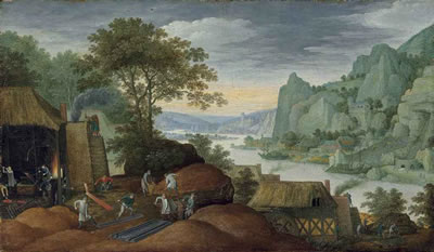 A rocky landscape with figures by an iron foundry, a river and houses on the bank beyond by Marten Ryckaert - Auction record, sale price, and art valuation. Compare with similar artists and explore comparable artworks.