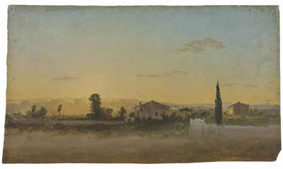 AN EXTENSIVE LANDSCAPE WITH HOUSES SEEN FROM THE PORTA PIA, ROME