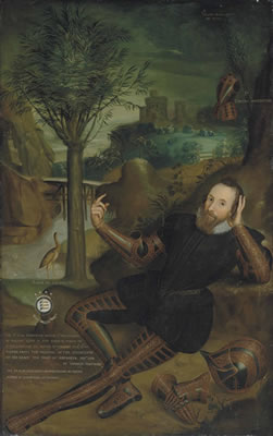 Portrait of Peregrine Bertie, 13th Lord Willoughby de Eresby (1555-1601), full-length, in a black doublet and pantaloons, wearing damascened armour, in a wooded river landscape by a waterfall, with a bridge and a castle beyond by Francis Hayman - Auction record, sale price, and art valuation. Compare with similar artists and explore comparable artworks.
