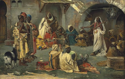 Travelling musicians, Tangier by Gyula Tornai - Auction record, sale price, and art valuation. Compare with similar artists and explore comparable artworks.