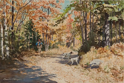 Two Watercolors-West River Hunt and Setters on Point