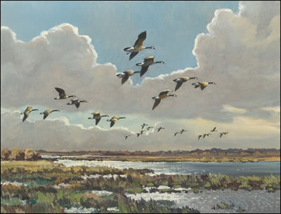 Sample artwork by Hugh Cecil Charles Monahan (1914 - 1970), known for landscape, waterfowl and wildlife painting - View similar artists and auction records
