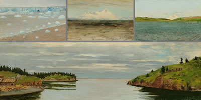 Entrance to Kodiak Harbor (1899), Iliamna Volcano (1899), Muir Glacier (1899) AND Volcano of Pavlof (1899) (4)
